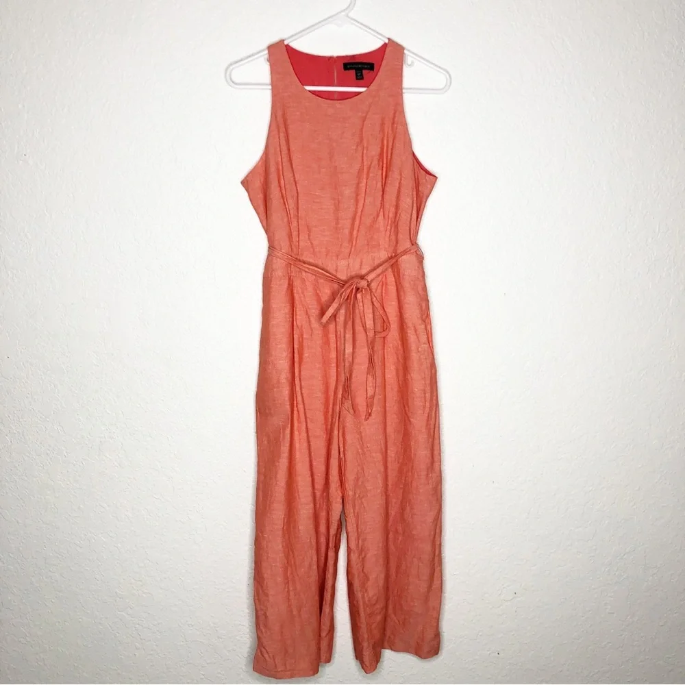 Banana‎ Republic coral orange linen blend sleeveless belted cropped jumpsuit 6P